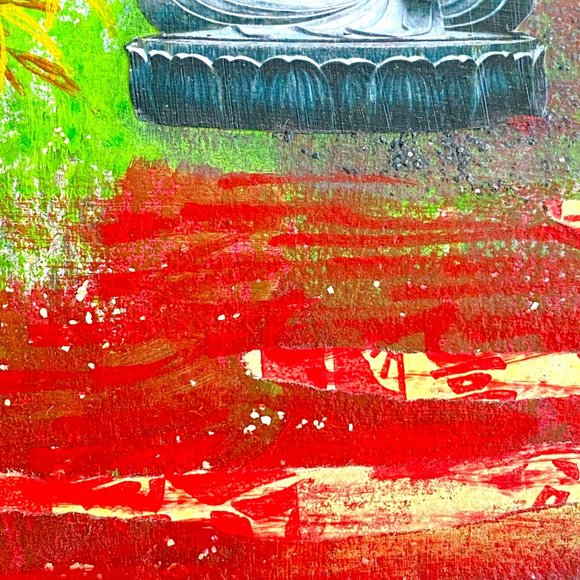 Joyful Serenity - Original Asian Fusion Wall Art Mixed Media Painting 8"x10" - Picture 7 of 10